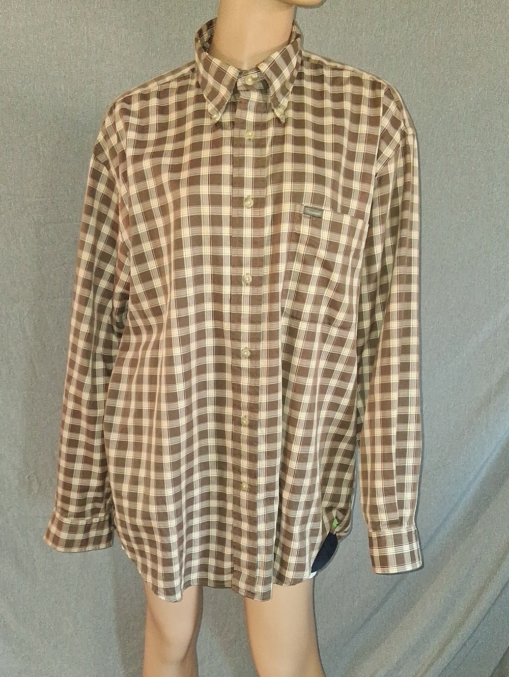 Faconnable Brown and Cream Plaid Button-Down Shirt